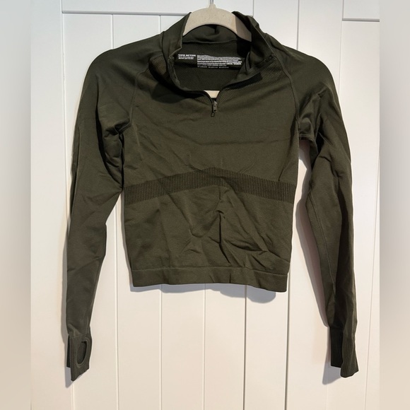 Pink Active Collection Olive Green Long Sleeve Quarter Zip Top - Picture 1 of 5
